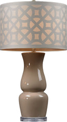 Gloss Ceramic Table Lamp In Taupe With Off White Shade