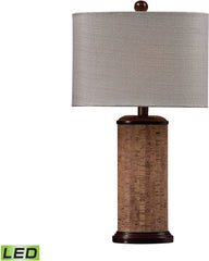 Cork Led Table Lamp In Brown With Light Beige Shade