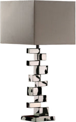 Emmaus Table Lamp In Chrome With Grey Faux Silk Shade