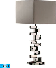 Emmaus Led Table Lamp In Chrome With Grey Faux Silk Shade