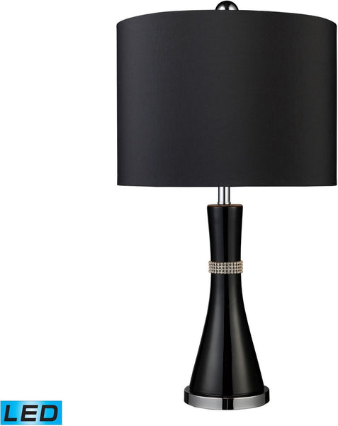 Sanyan Led Table Lamp In Gloss Black With Black Faux Silk Shade