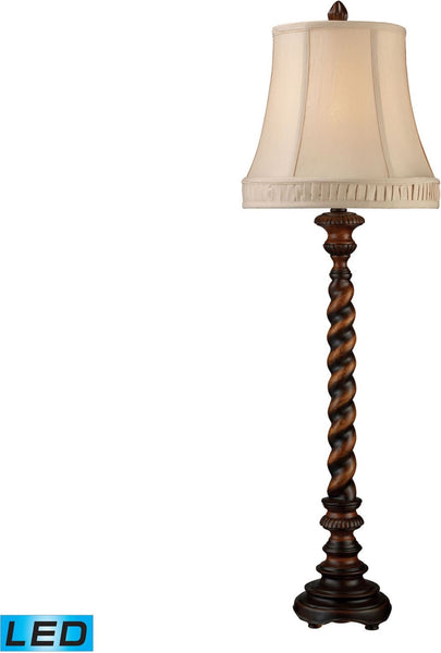 Rye Park Led Table Lamp In Sienna Bronze Wood With Cream Shantung Shade