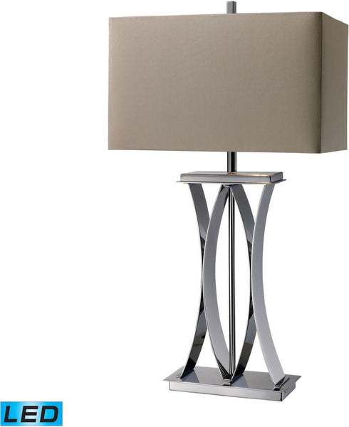 Joline Led Table Lamp In Chrome With Grey Faux Silk Shade