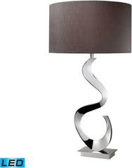 Morgan Led Table Lamp In Chrome With Grey Faux Silk Shade