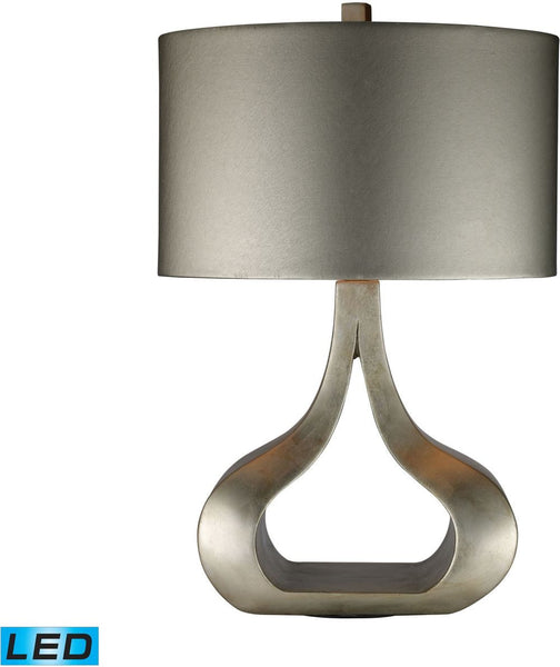 Carolina Led Table Lamp In Silver Leaf With Metallic Silver Shade
