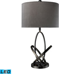 Kinetic Led Table Lamp In Black Nickel With Grey Faux Silk Shade