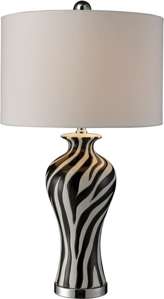 Carlton Table Lamp In Zebra Print With Pure White Faux Silk Shade