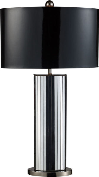 Shreve Table Lamp In Mirror and Black Nickel With Oval Black Patent Faux Leather Shade and Silver Fabric Liner