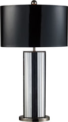 Shreve Table Lamp In Mirror and Black Nickel With Oval Black Patent Faux Leather Shade and Silver Fabric Liner