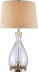 Longport Table Lamp In Clear Glass and Chrome With Linen Shade