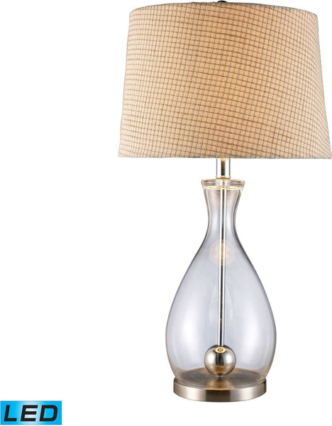 Longport Led Table Lamp In Clear Glass and Chrome With Linen Shade
