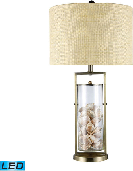 Millisle Led Table Lamp In Antique Brass and Clear Glass With Shells