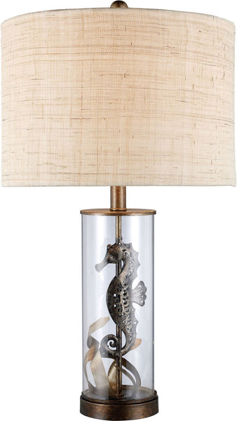 Largo Table Lamp In Bronze and Clear Glass With Natural Linen Shade