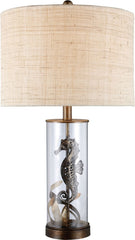 Largo Table Lamp In Bronze and Clear Glass With Natural Linen Shade