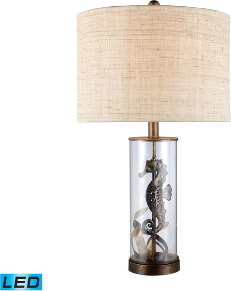 Largo Led Table Lamp In Bronze and Clear Glass With Natural Linen Shade