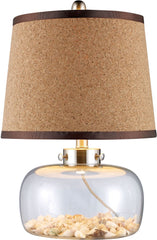 Margate Table Lamp In Clear Glass With Shells and Natural Cork Shade