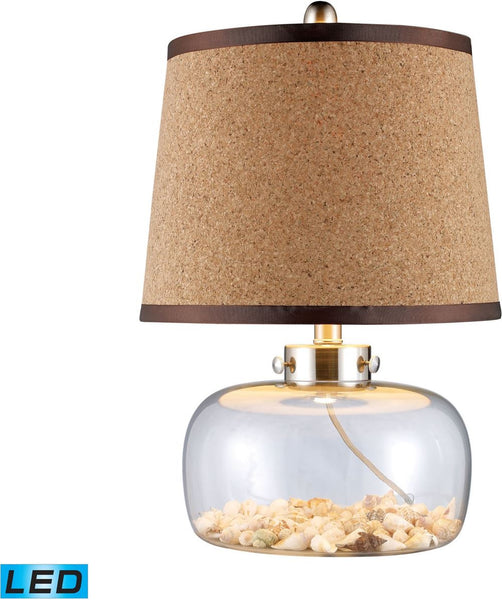 Margate Led Table Lamp In Clear Glass With Shells and Natural Cork Shade