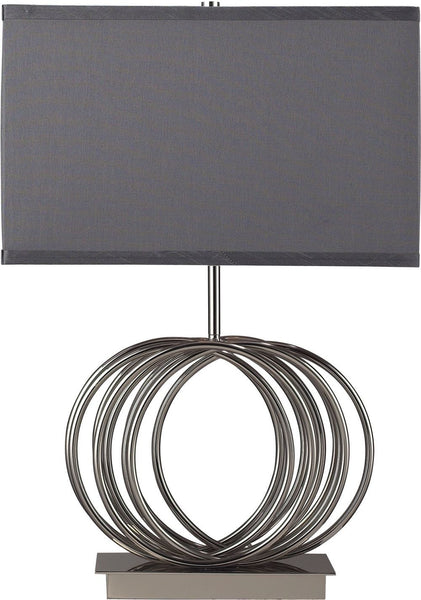Ekersall Table Lamp In Chrome With Grey Faux Silk Shade