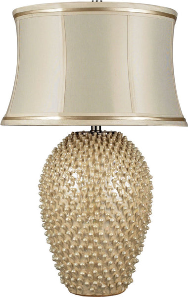 Pineville Table Lamp In Pearlescent Cream With Cream Faux Silk Shade