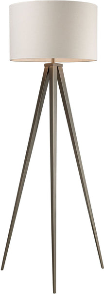 Salford Floor Lamp In Satin Nickel With Off White Linen Shade