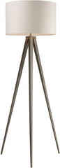 Salford Floor Lamp In Satin Nickel With Off White Linen Shade