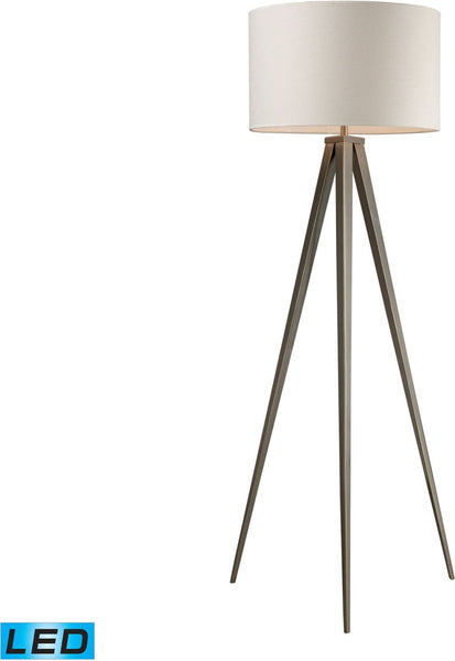 Salford Led Floor Lamp In Satin Nickel With Off White Linen Shade