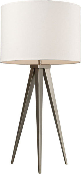 Salford Table Lamp In Satin Nickel With Off White Linen Shade