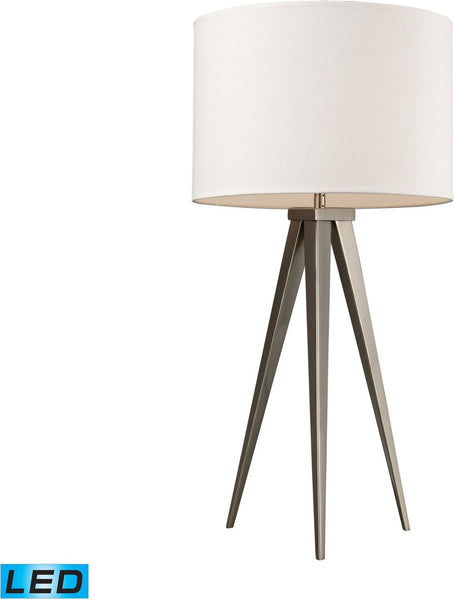 Salford Led Table Lamp In Satin Nickel With Off White Linen Shade
