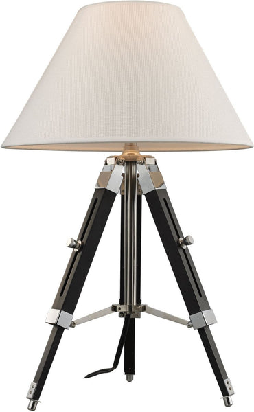 Studio Table Lamp In Chrome and Black With Woven Linen Shade