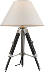 Studio Table Lamp In Chrome and Black With Woven Linen Shade