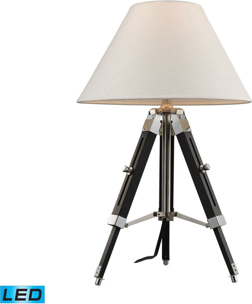 Studio Led Table Lamp In Chrome and Black With Woven Linen Shade