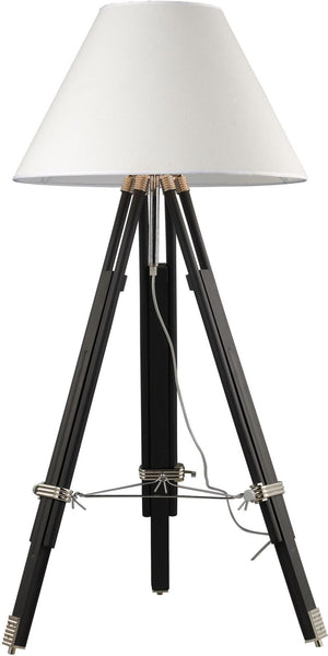 Studio Floor Lamp In Chrome and Black With Woven Linen Shade