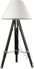 Studio Floor Lamp In Chrome and Black With Woven Linen Shade