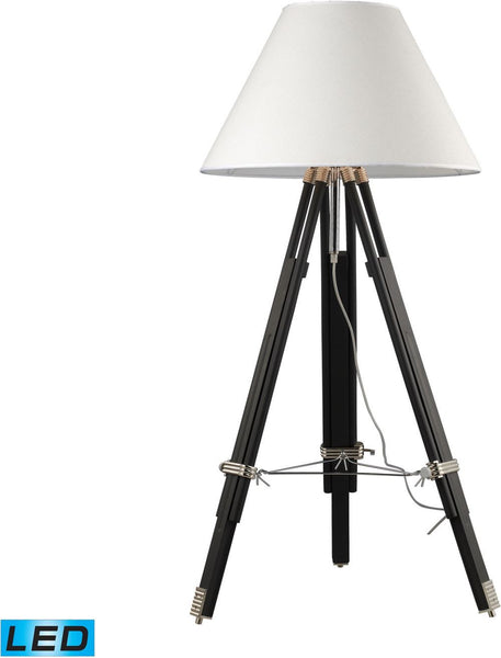 Studio Led Floor Lamp In Chrome and Black With Woven Linen Shade