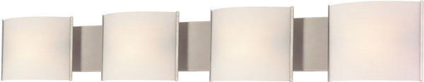 Pannelli 4 Light Vanity In Stainless Steel and Hand-Moulded White Opal Glass