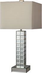 Luella Table Lamp In A Clear Finish With Off White Faux Silk Shade