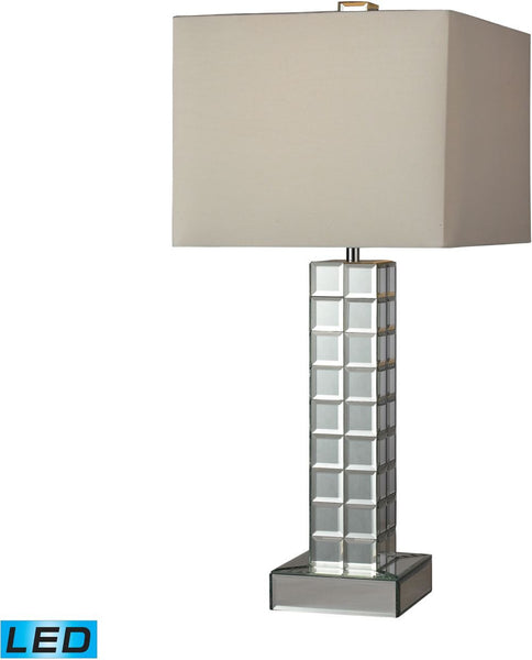 Luella Led Table Lamp In A Clear Finish With Off White Faux Silk Shade