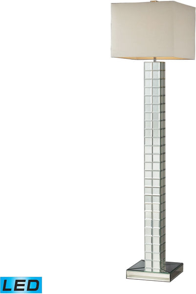 Luella Led Floor Lamp In Clear Finish With Off White Faux Silk Shade