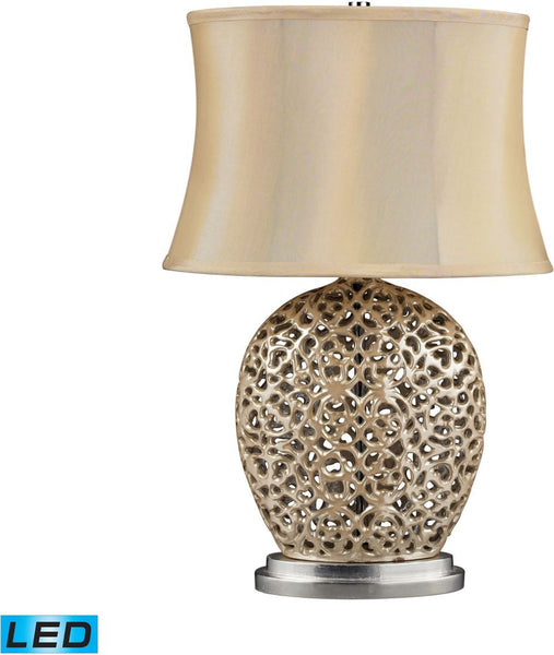 Serene Led Table Lamp In Pearlescent Cream With Light Beige Shade