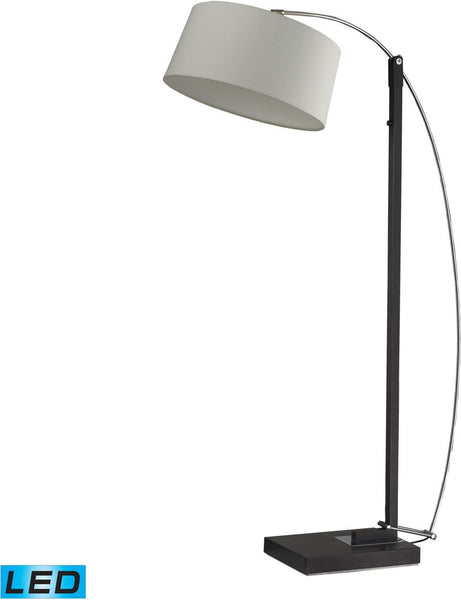 Logan Square Led Floor Lamp In Dark Brown With Off-White Linen Shade