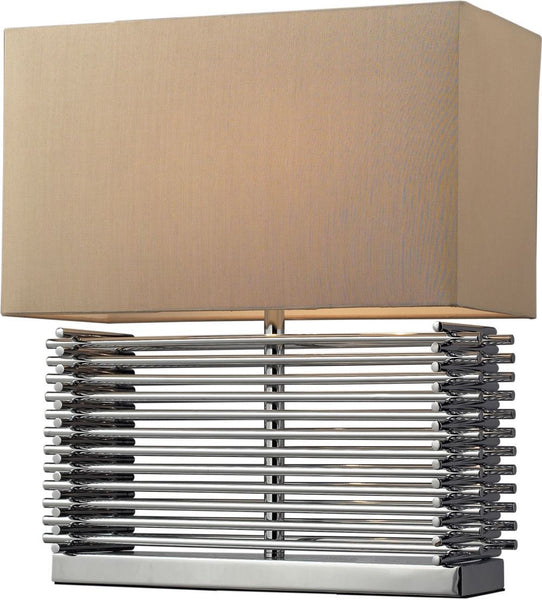 Andros Slatted Table Lamp In Chrome With Light Beige Shade