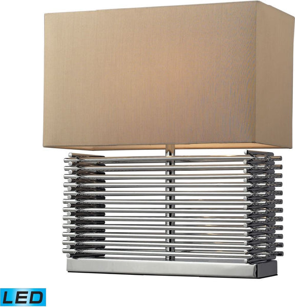 Andros Slatted Led Table Lamp In Chrome With Light Beige Shade