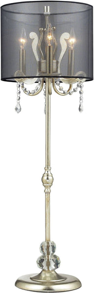 Andover Tall Buffet Lamp In Siver Leaf With Black Organza Shade