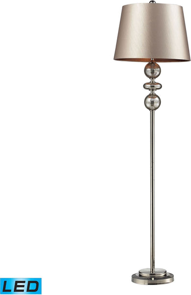 Hollis Led Floor Lamp In Antique Mercury Glass and Polished Nickel