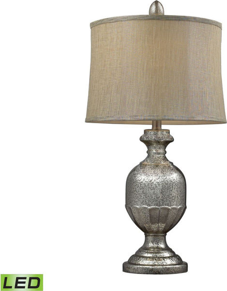 Emma Antique Mercury Glass Led Table Lamp With Metallic Gray Linen Shade