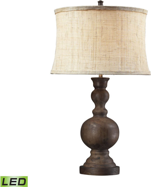Westbridge Wooden Led Table Lamp With Hand Woven Natural Linen Shade