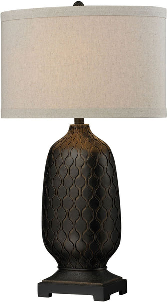 Bronze Oval Table Lamp With Hand Carved Accents