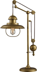 Farmhouse Table Lamp In Antique Brass With Matching Metal Shade