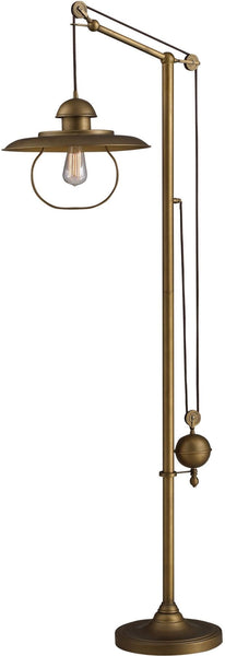 Farmhouse Floor Lamp In Antique Brass With Matching Metal Shade