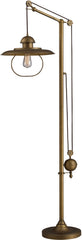 Farmhouse Floor Lamp In Antique Brass With Matching Metal Shade
